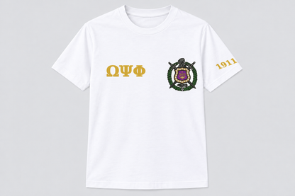 Omega Psi Phi White classic printed T-shirt — shirt-only mockup