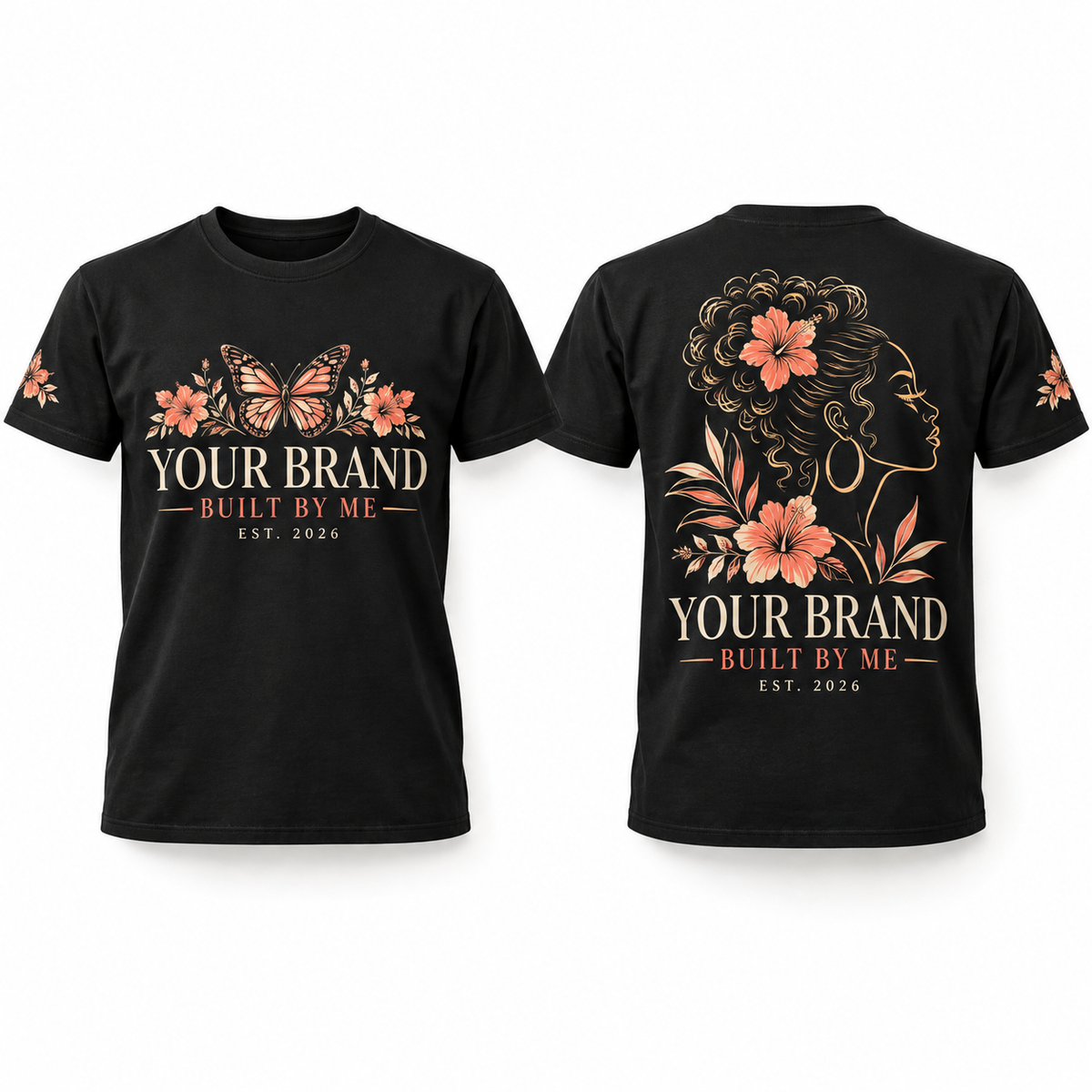 Custom Vendor & Entrepreneur full-color printed black T-shirt front back and sleeve sample