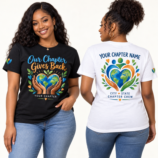 Custom Sorority Our Chapter Gives Back chapter group shirt on models