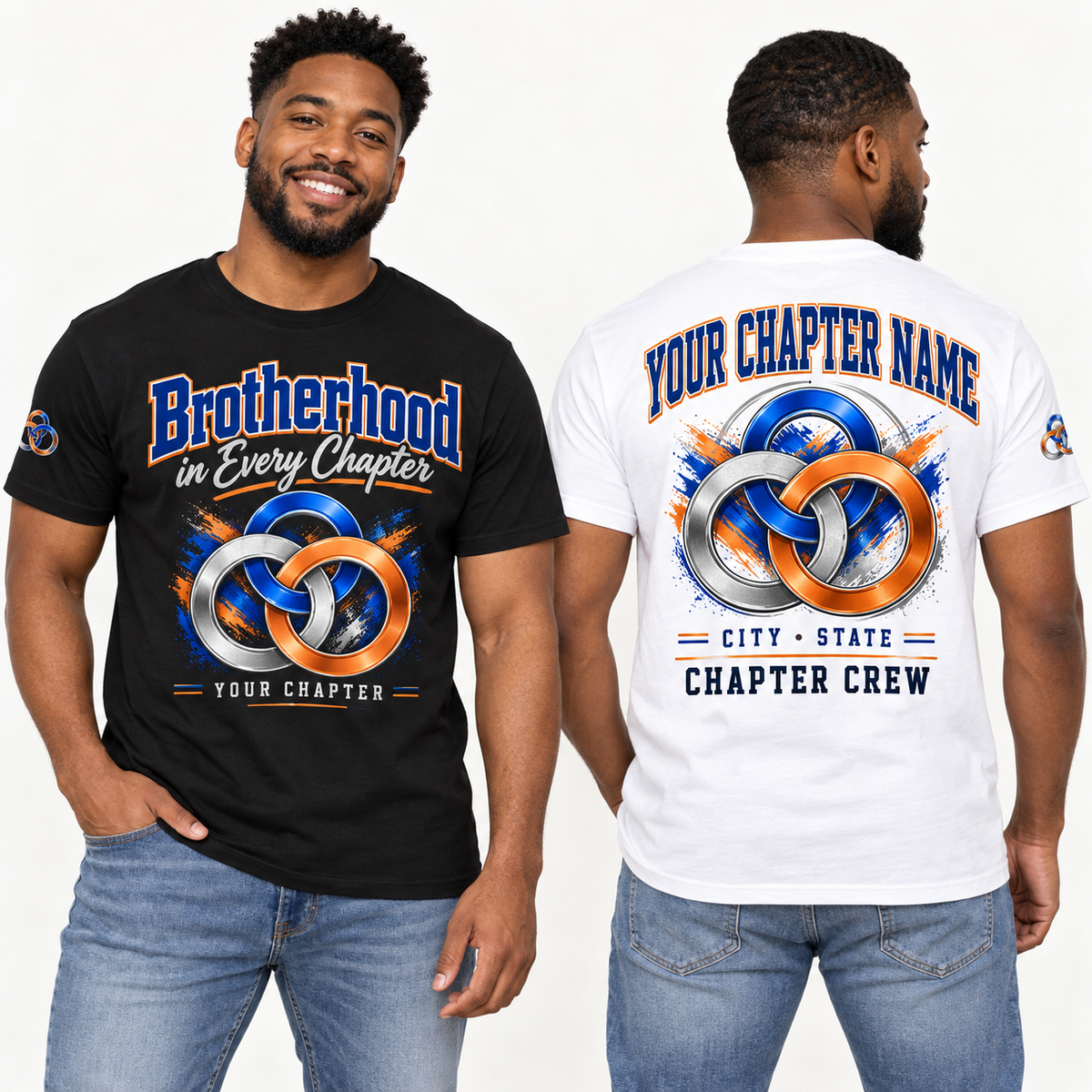 Custom Fraternity Brotherhood in Every Chapter chapter group shirt on models