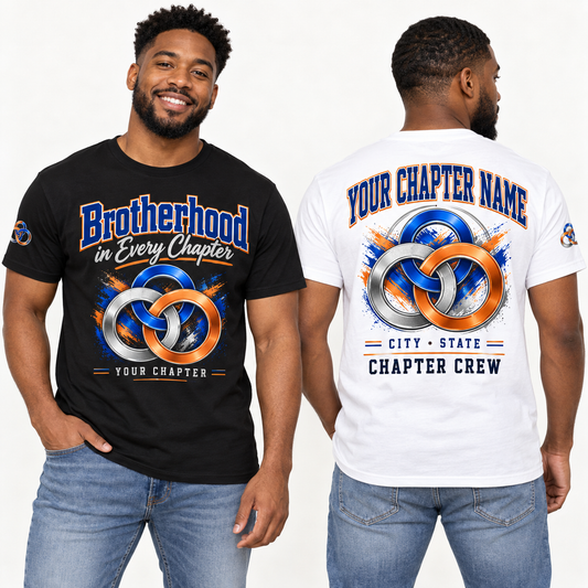 Custom Fraternity Brotherhood in Every Chapter chapter group shirt on models