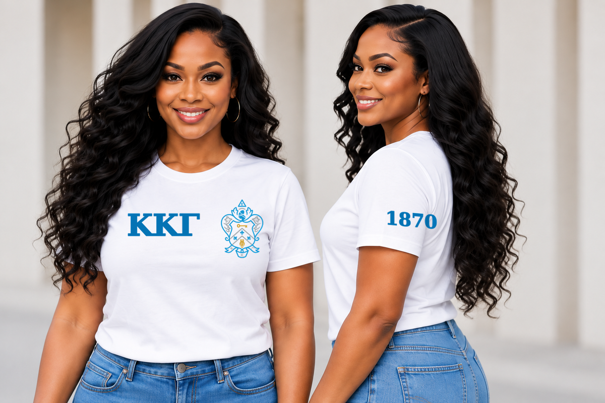 Kappa Kappa Gamma White classic printed T-shirt — model front and side