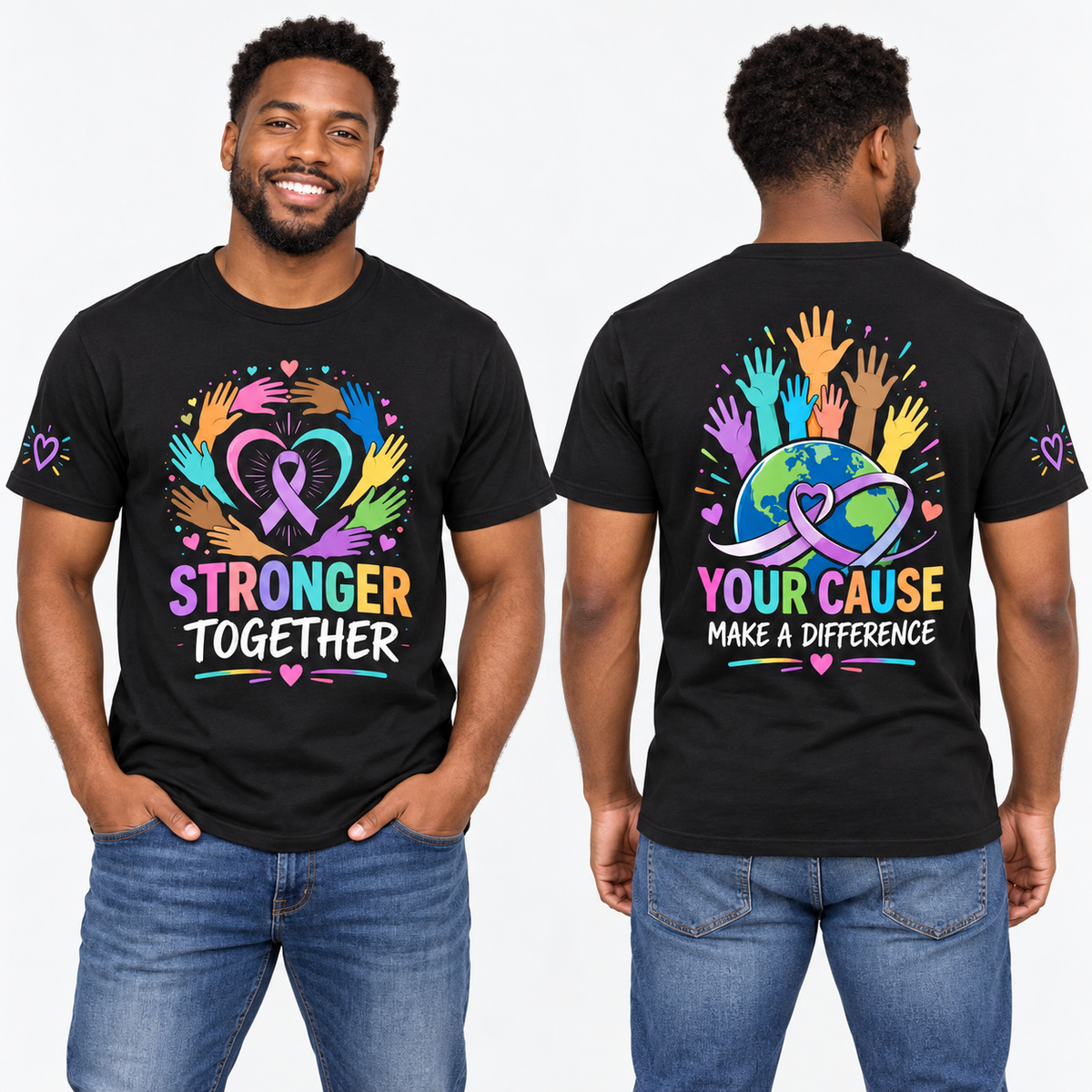 Custom Fundraiser & Awareness printed T-shirt on model