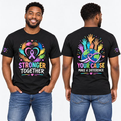 Custom Fundraiser & Awareness printed T-shirt on model