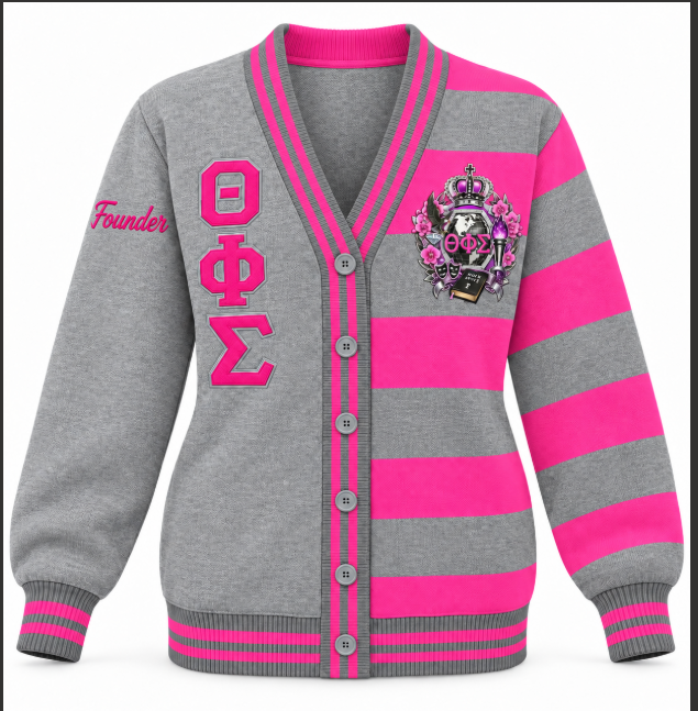 Grey sweater with pink stripes