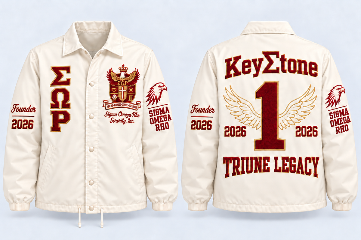 Custom embroidered Sigma Omega Rho Triune Legacy line jacket 1