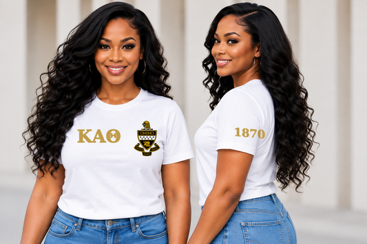 Kappa Alpha Theta White classic printed T-shirt — model front and side
