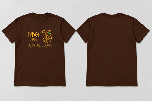 Approved Iota Phi Theta charcoal brown Greek Shield Motto T-shirt