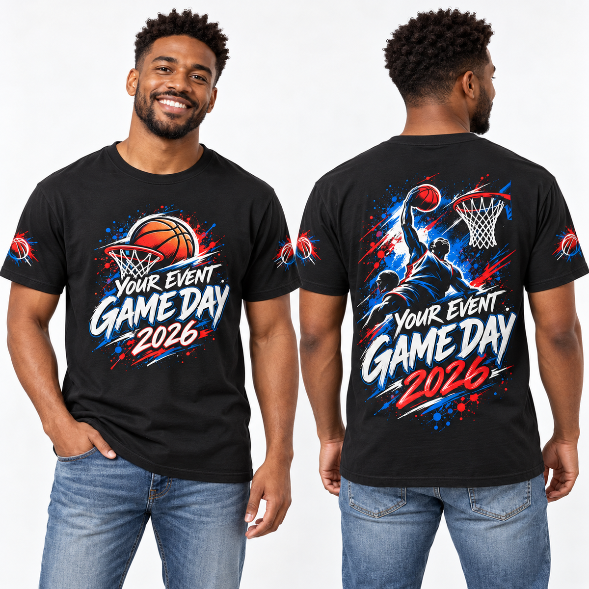 Custom Tournament & Event printed T-shirt on model