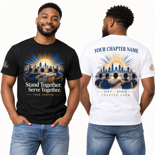 Custom Fraternity Stand Together. Serve Together. chapter group shirt on models