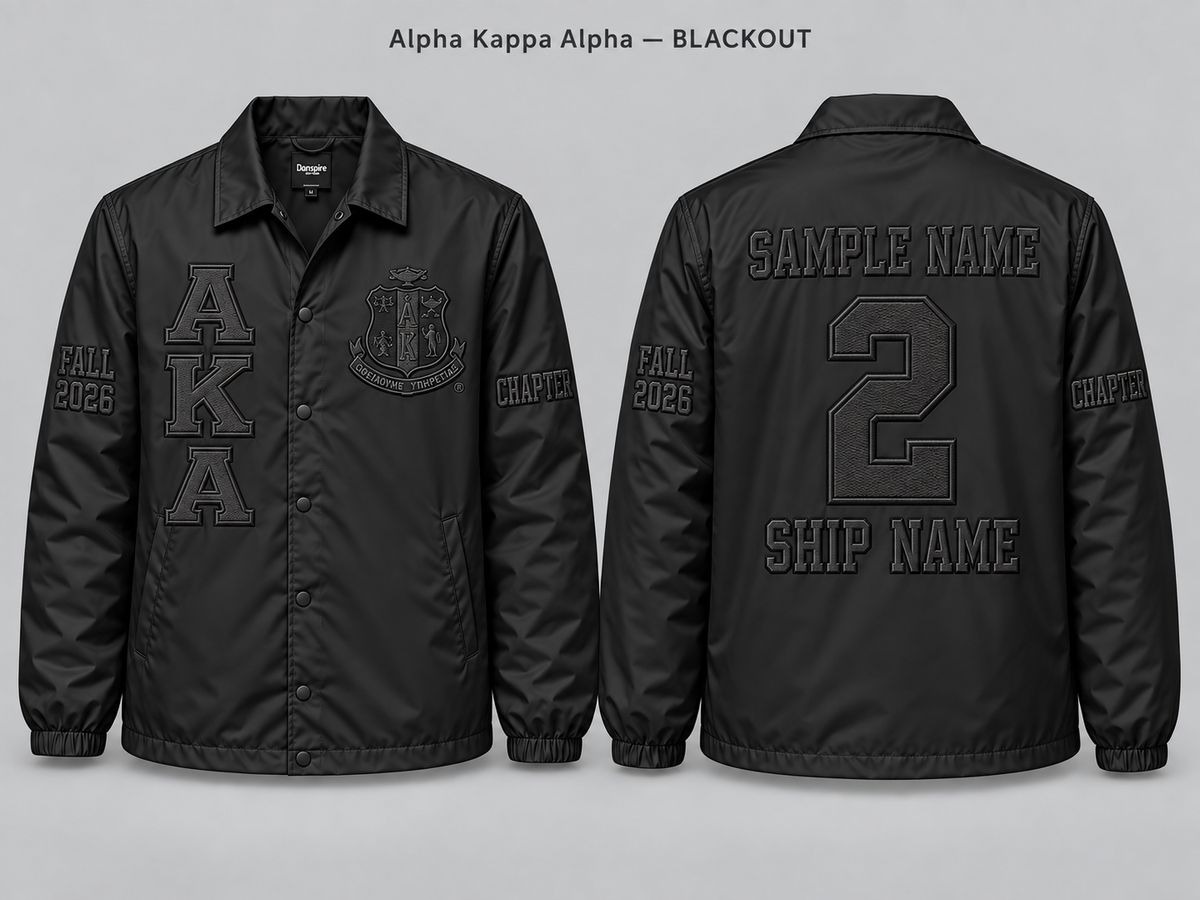 Alpha Kappa Alpha Blackout line jacket with sample front back and sleeve embroidery