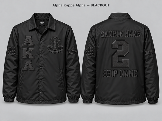 Alpha Kappa Alpha Blackout line jacket with sample front back and sleeve embroidery