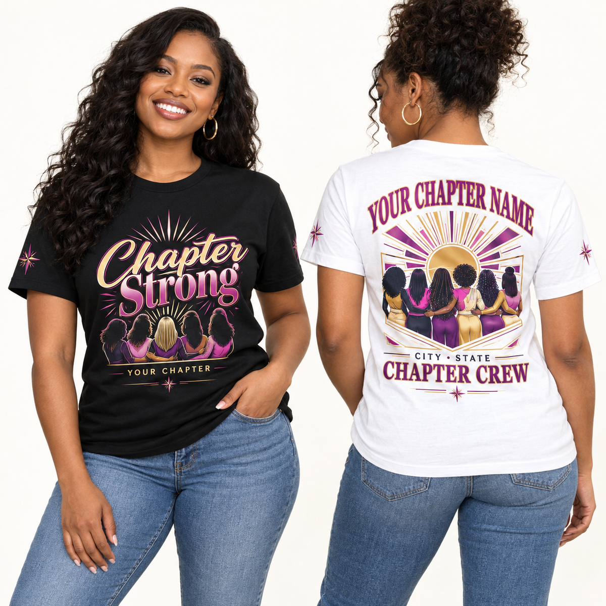 Custom Sorority Chapter Strong chapter group shirt on models