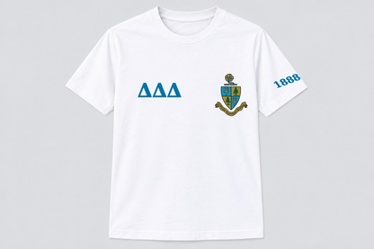 Delta Delta Delta White classic printed T-shirt — shirt-only mockup