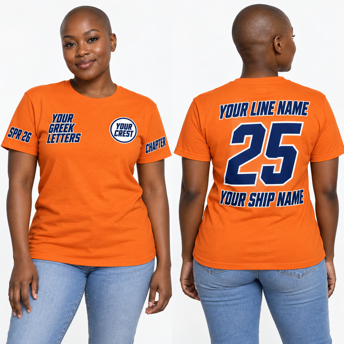 Custom Sorority Condensed Sport Italic Orange line name number ship name crossing shirt