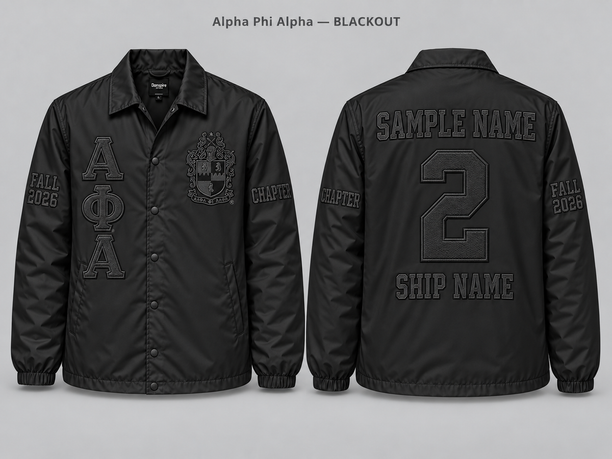 Alpha Phi Alpha Blackout line jacket with sample front back and sleeve embroidery
