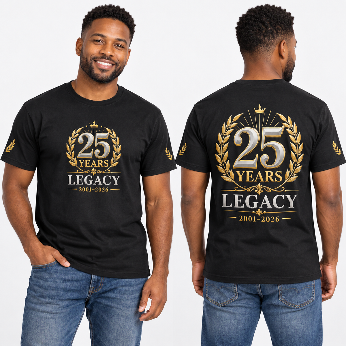 Custom Greek Anniversary printed T-shirt on model