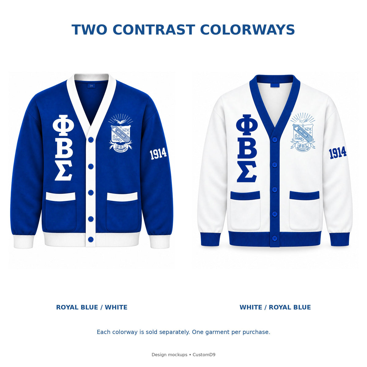 Officially Licensed Phi Beta Sigma White & Royal Blue Cardigan – Custom Embroidery additional image 3
