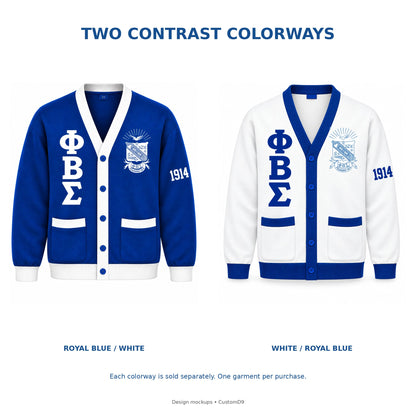 Officially Licensed Phi Beta Sigma White & Royal Blue Cardigan – Custom Embroidery additional image 3