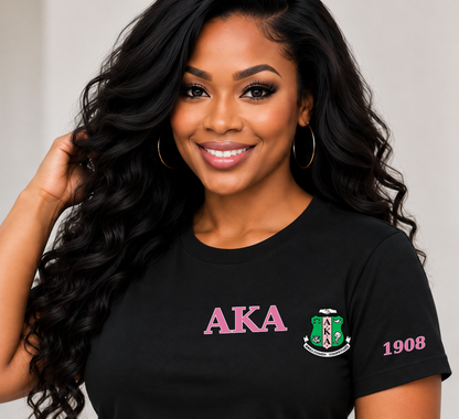Alpha Kappa Alpha Black classic printed T-shirt — model close-up