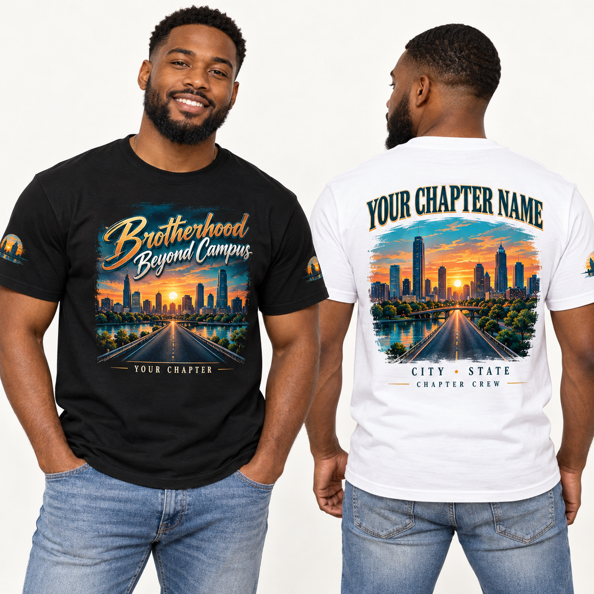 Custom Fraternity Brotherhood Beyond Campus chapter group shirt on models