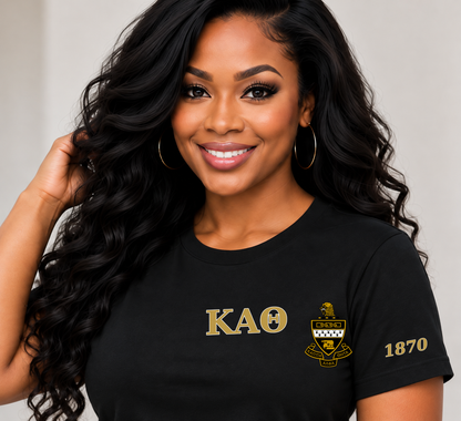Kappa Alpha Theta Black classic printed T-shirt — model close-up