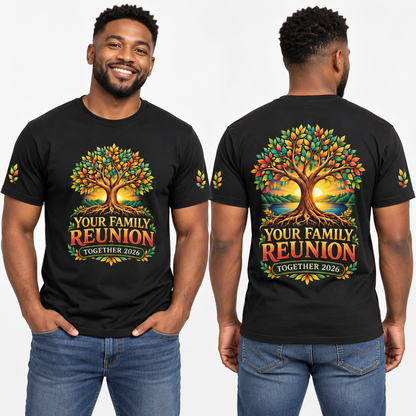 Custom Family Reunion printed T-shirt on model
