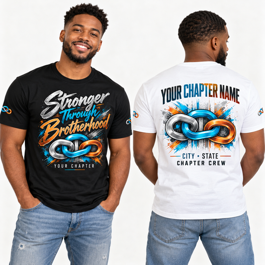 Custom Fraternity Stronger Through Brotherhood chapter group shirt on models