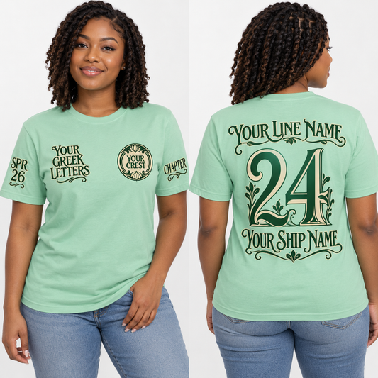 Custom Sorority Art Nouveau Lettering Mint line name number ship name crossing shirt