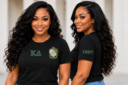 Kappa Delta Black classic printed T-shirt — model front and side