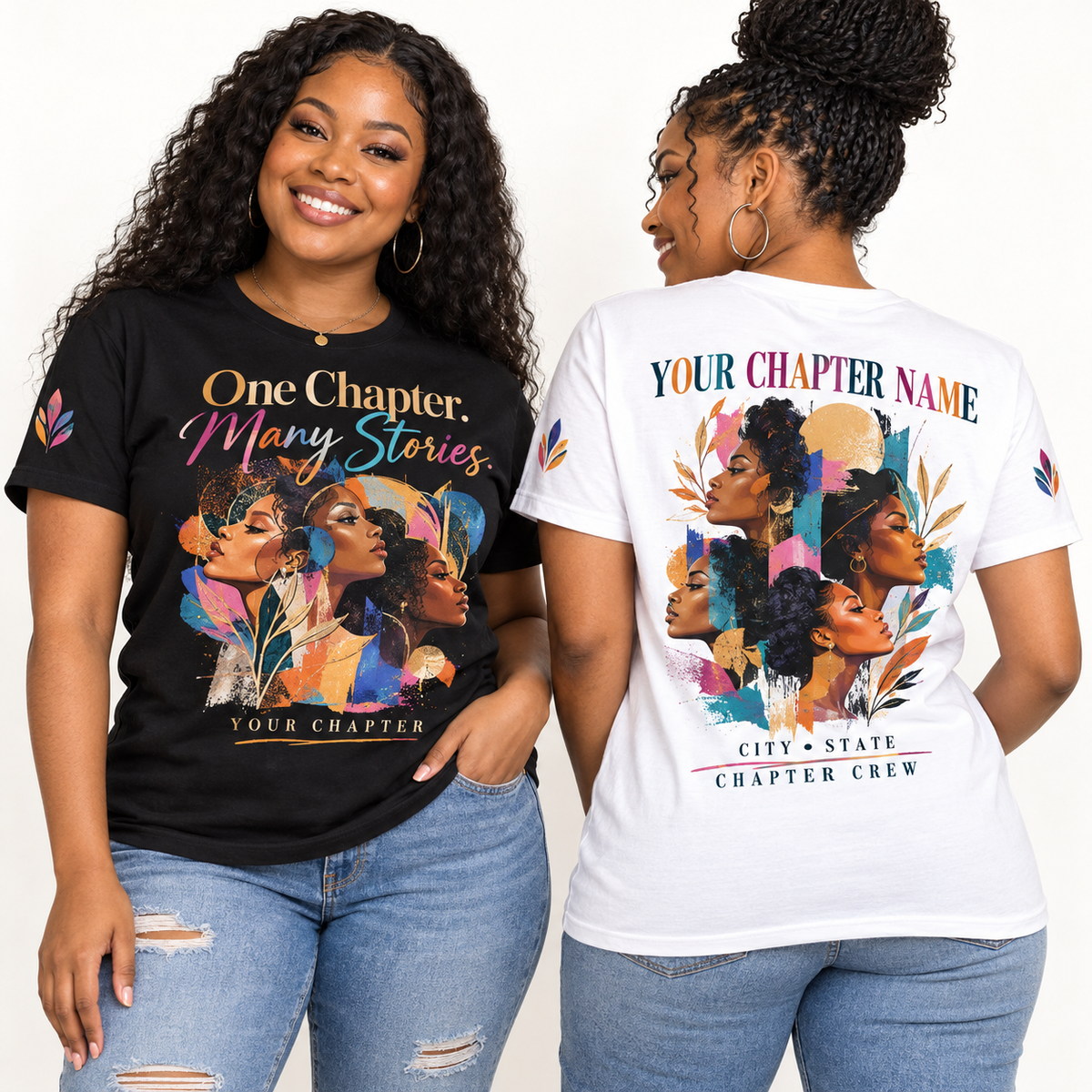 Custom Sorority One Chapter. Many Stories. chapter group shirt on models