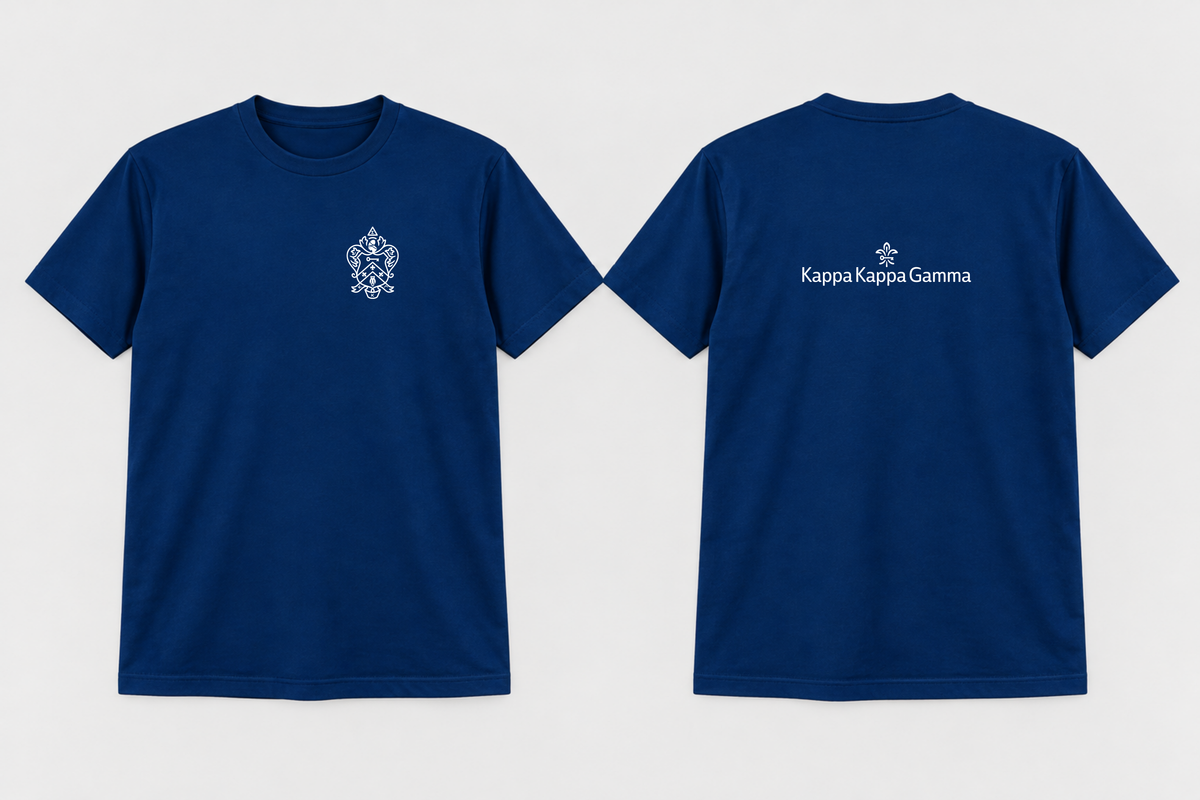 Approved Kappa Kappa Gamma Kappa Blue Chest Crest Back Brandmark T-shirt
