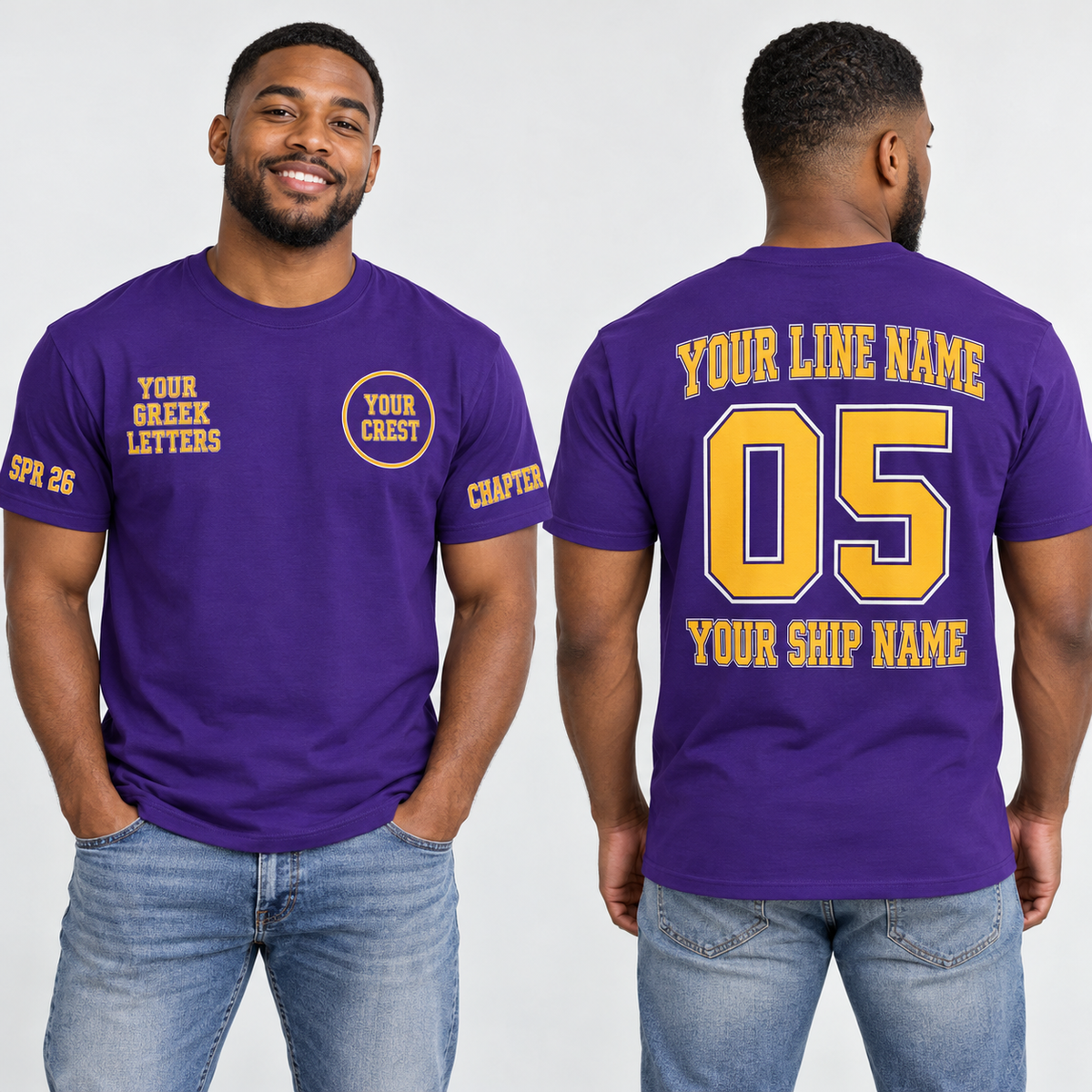 Custom Fraternity Classic College Purple line name number ship name crossing shirt