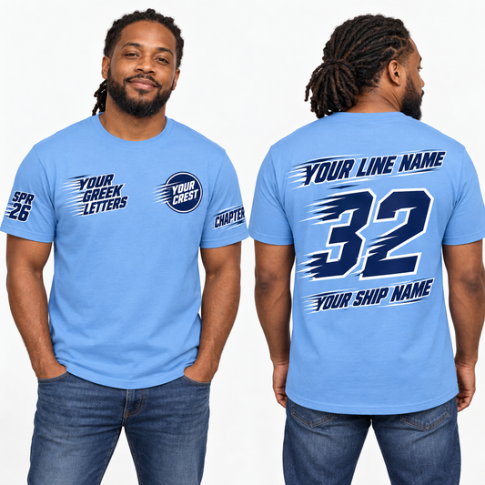 Custom Fraternity Racing Italic + Speed Lines Carolina Blue line name number ship name crossing shirt