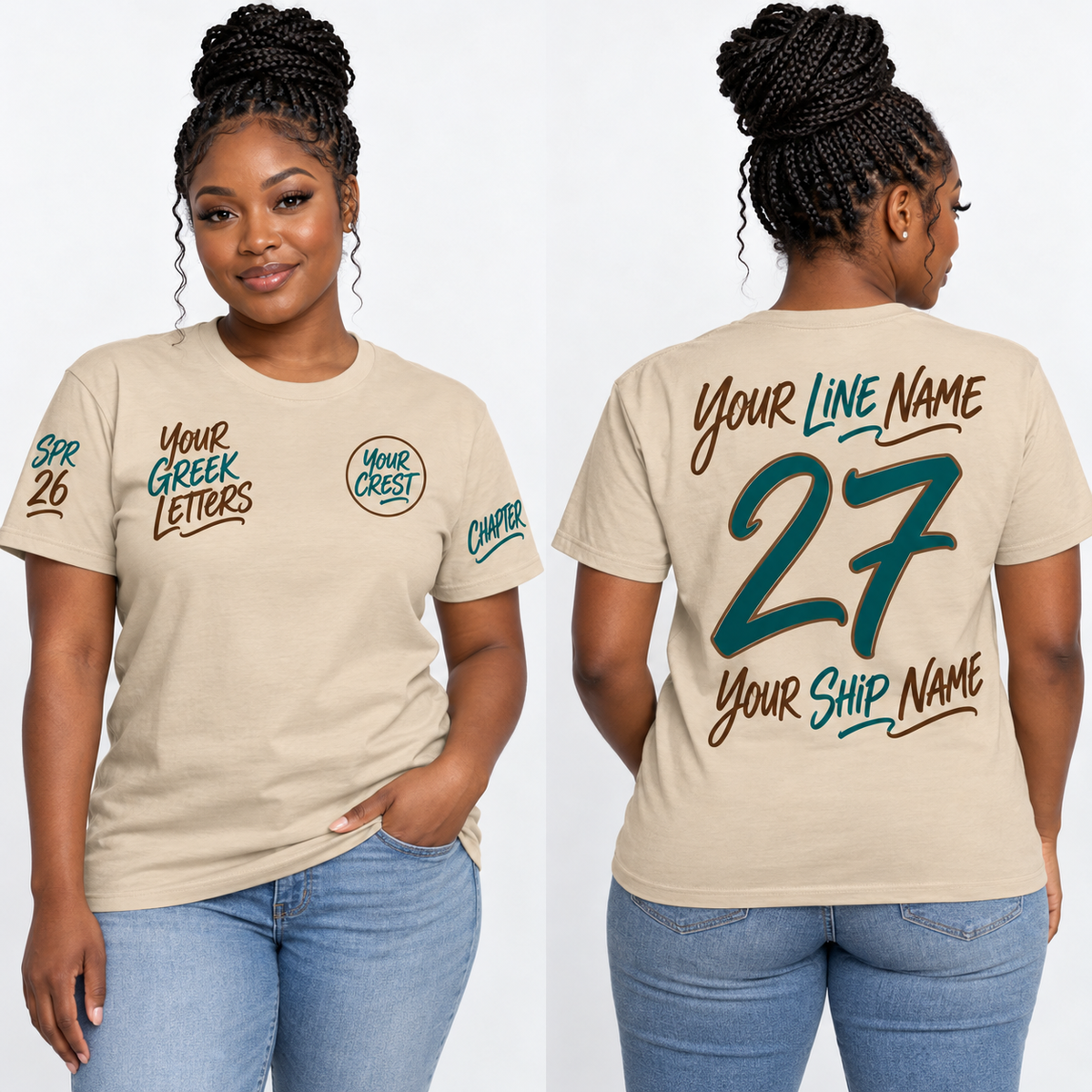 Custom Sorority Modern Monoline Script Sand line name number ship name crossing shirt