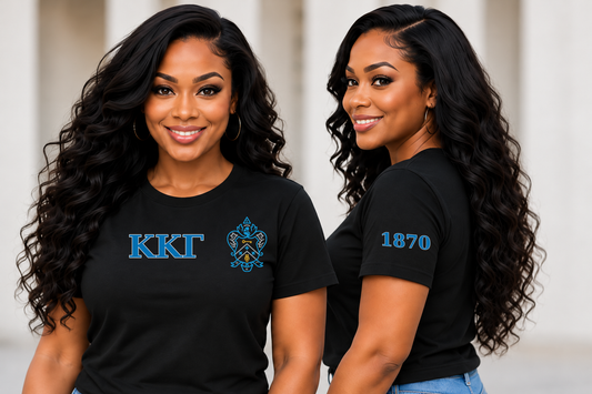 Kappa Kappa Gamma Black classic printed T-shirt — model front and side