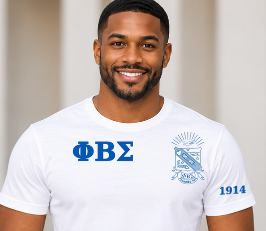 Phi Beta Sigma White classic printed T-shirt — model close-up