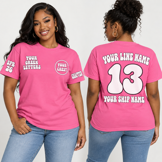 Custom Sorority Retro Bubble Pink line name number ship name crossing shirt