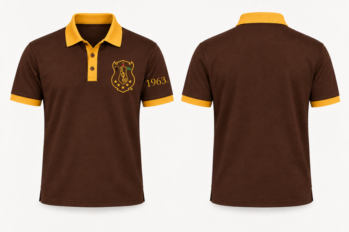 Officially Licensed Iota Phi Theta Charcoal Brown & Gilded Gold Polo – Custom Embroidery approved product image