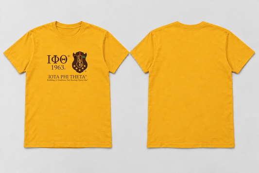 Approved Iota Phi Theta gilded gold Greek Shield Motto T-shirt