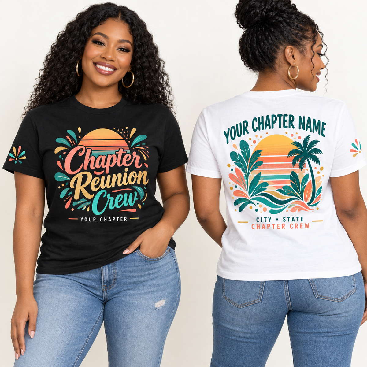 Custom Sorority Chapter Reunion Crew chapter group shirt on models