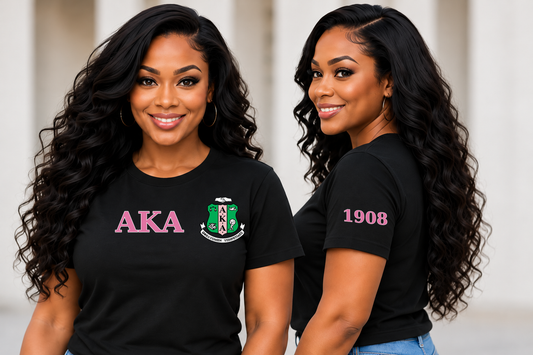 Alpha Kappa Alpha Black classic printed T-shirt — model front and side