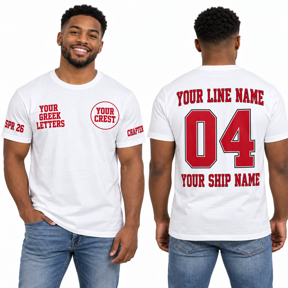 Custom Fraternity Slab Serif White line name number ship name crossing shirt