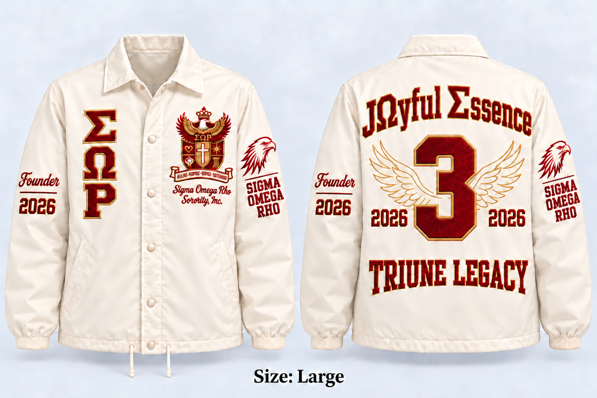 Custom embroidered Sigma Omega Rho Triune Legacy line jacket 3
