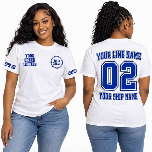 Sorority line shirt Double Outline White with line name number ship name chapter and crossing year