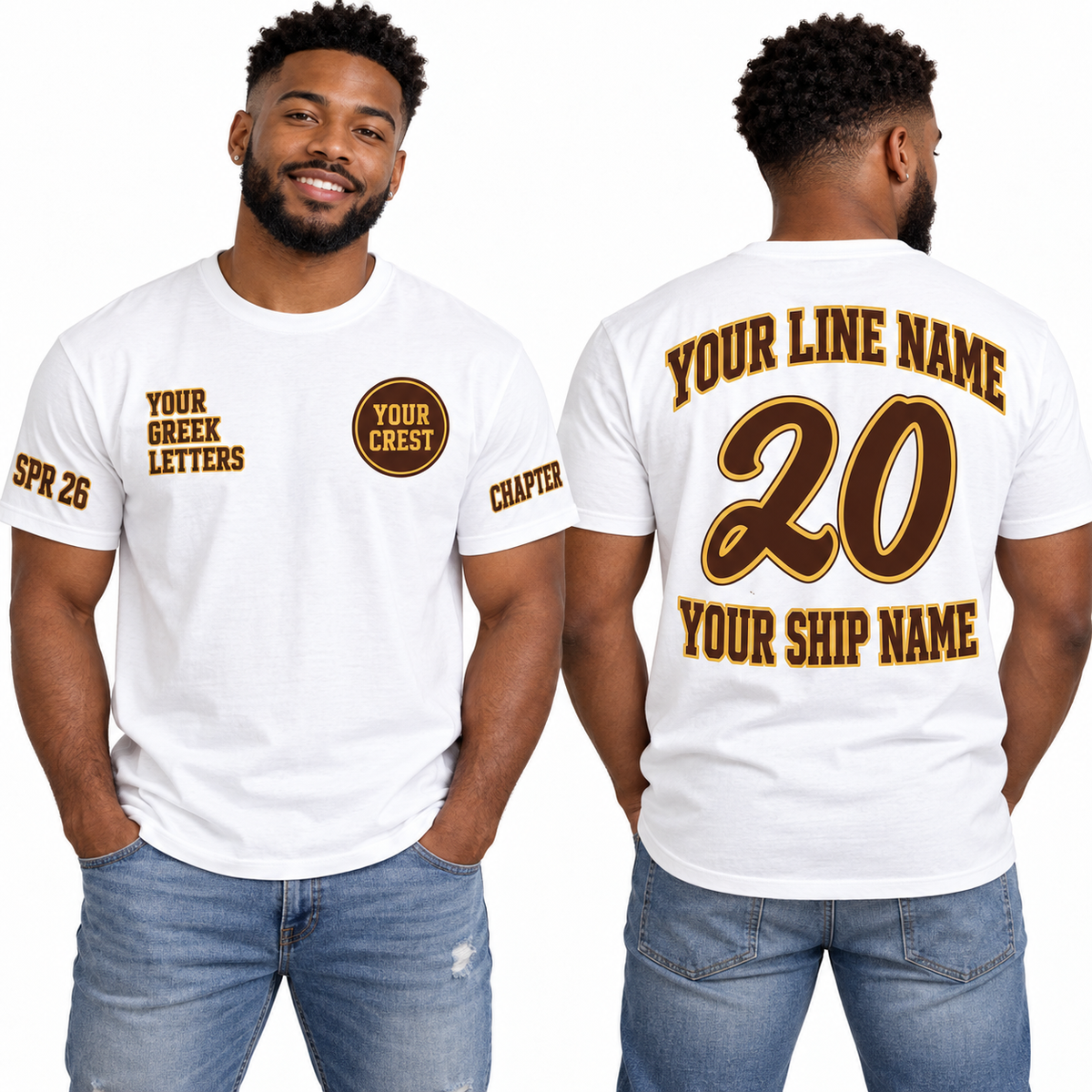 Custom Fraternity Collegiate Script White line name number ship name crossing shirt