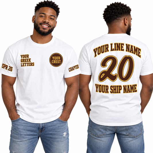 Custom Fraternity Collegiate Script White line name number ship name crossing shirt