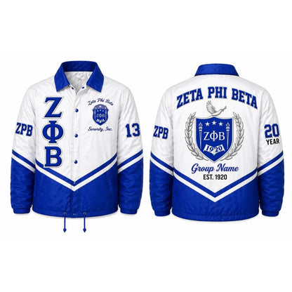 Red Zeta Phi Beta Custom Line Jacket with personalized front, back, and sleeve embroidery