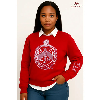 Custom Shield Greek Letter Chenille Sweatshirt back view with personalized organization details