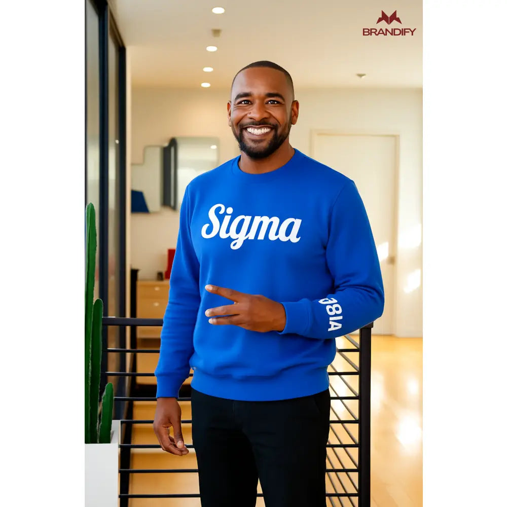 Custom Sleeve Design Phi Beta Sigma Chenille Sweatshirt front view with raised chenille Greek lettering